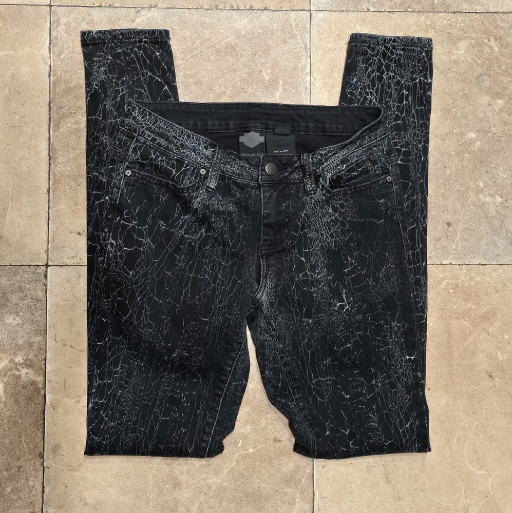 Harley Davidson Black Crackle Distressed Skinny Jeans Size 27